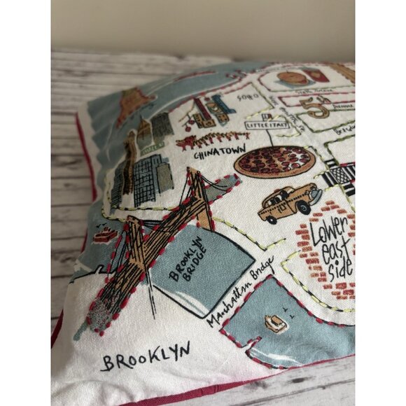 Alice Tait New York City Map Printed Embroidered Pillow Feather Filled 13” X 20” - Picture 5 of 15